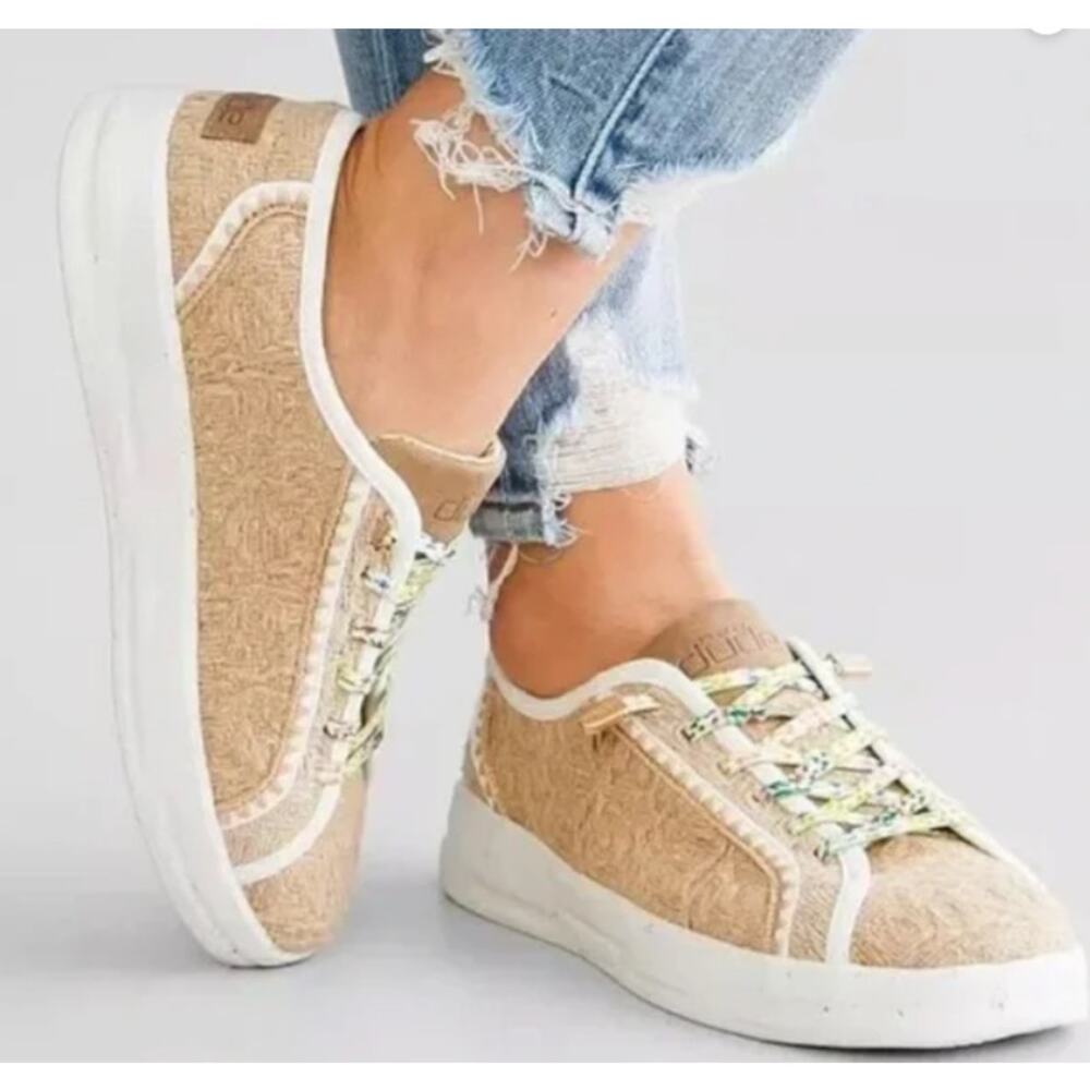 Hey Dude Karina Nut Shoes Women’s 6 Boho Woven Casual Lace Slip-On Sneakers